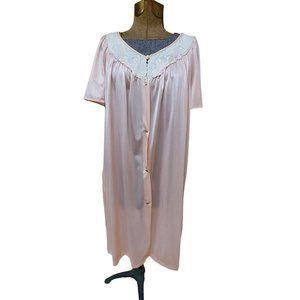 Vintage Vanity Fair Pink Silky Button Up Night Robe Short Sleeve Womens Large